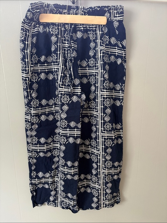 Sonoma Pants - Sonoma Beach Navy and White, Nautical Linen mixed Wide-Leg Pants